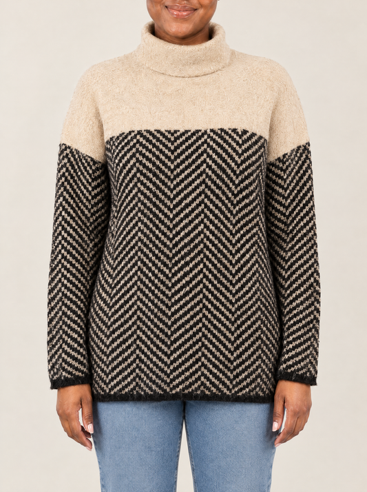 Sabrina | Women's Herringbone Cotton Roll Neck Jumper