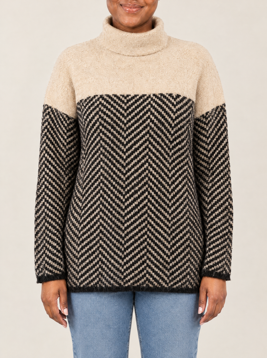 Sabrina | Women's Herringbone Cotton Roll Neck Jumper