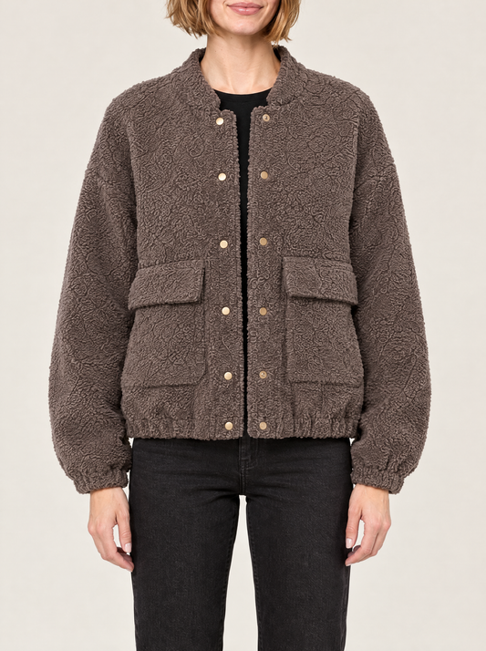 Tiziana | Women's Teddy Bomber Jacket with Button Fastening