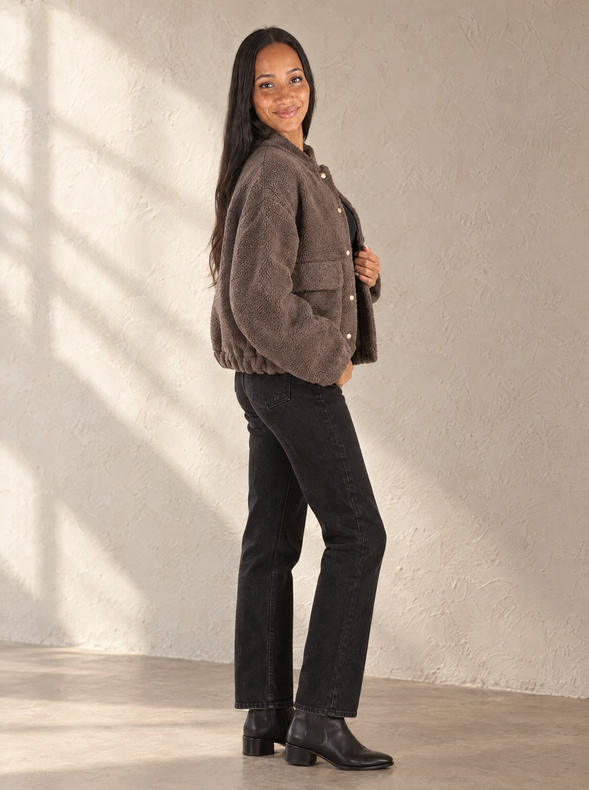 Tiziana | Women's Teddy Bomber Jacket with Button Fastening