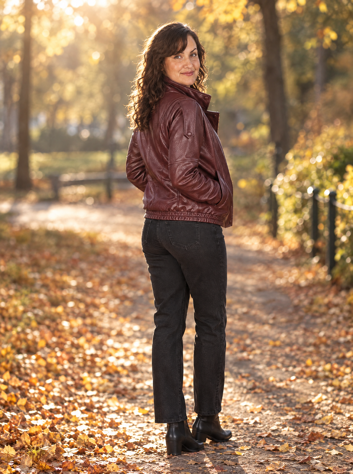 Miranda | Women's Faux Leather Biker Jacket with High Collar