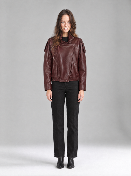 Miranda | Women's Faux Leather Biker Jacket with High Collar