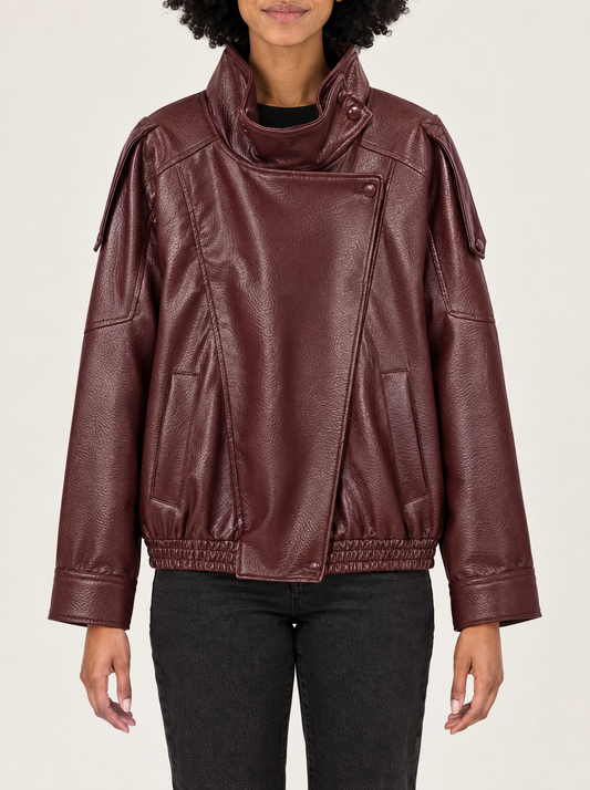 Miranda | Women's Faux Leather Biker Jacket with High Collar