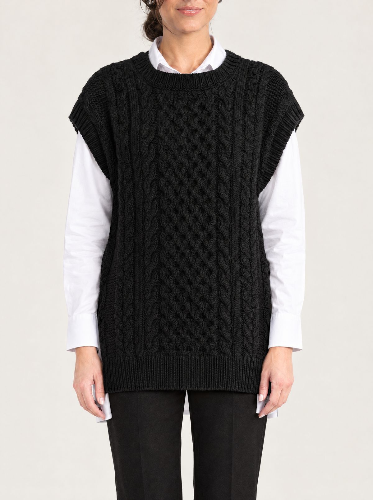 Tosca | Women's Cable Knit Sleeveless Jumper Vest, enlarged view