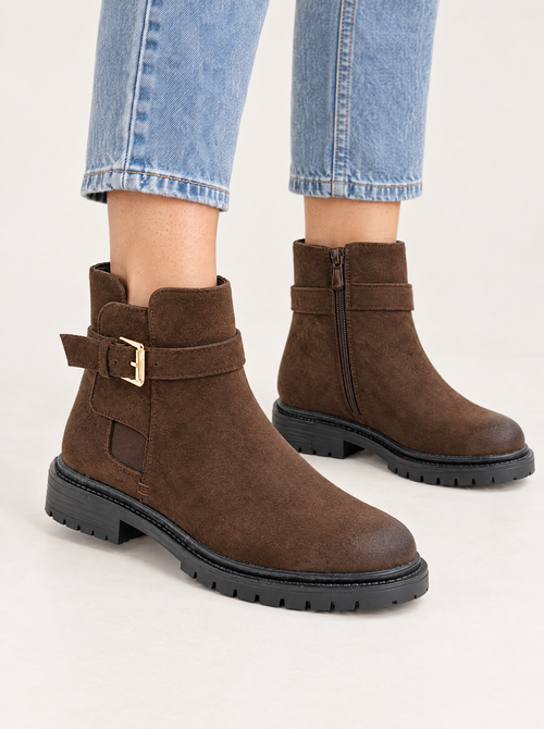 Bianca | Women's Chunky Buckle Ankle Boots with Side Zip
