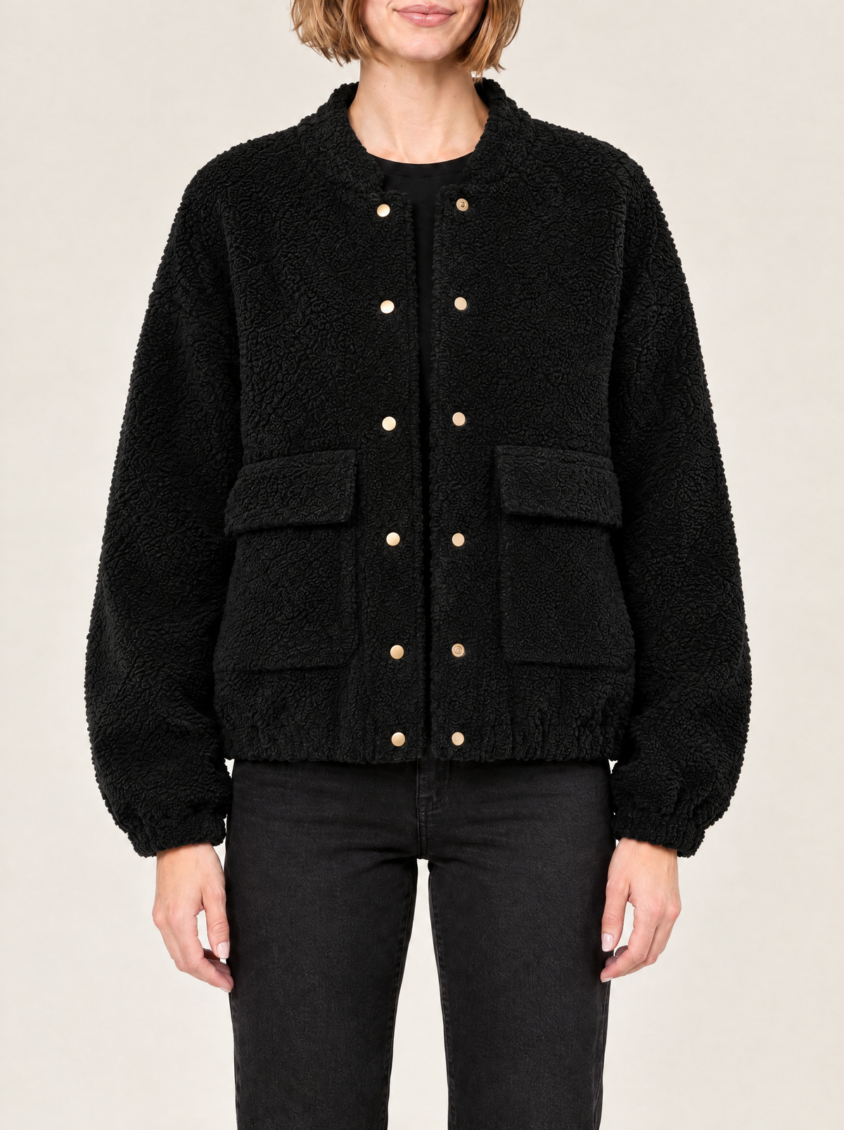 Tiziana | Women's Teddy Bomber Jacket with Button Fastening