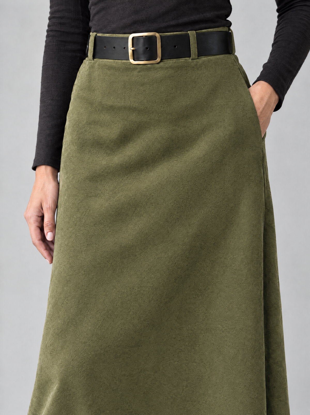 Margherita | Women's Faux Suede Maxi Skirt with Belt