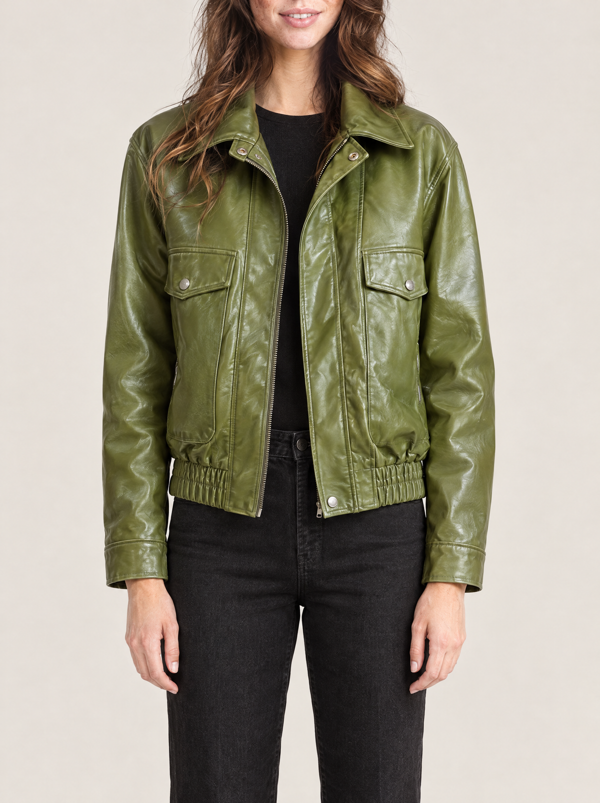 Nadia | Women's Vintage Leather-Look Jacket in Green