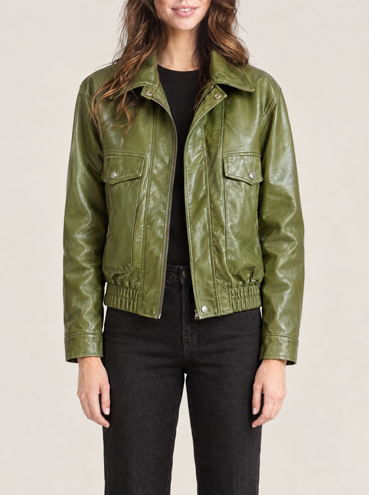 Nadia | Women's Vintage Leather-Look Jacket in Green