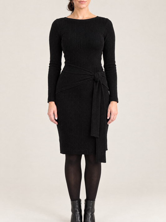 Daniela | Women's Soft Tie Knot Knitted Mini Dress in Black