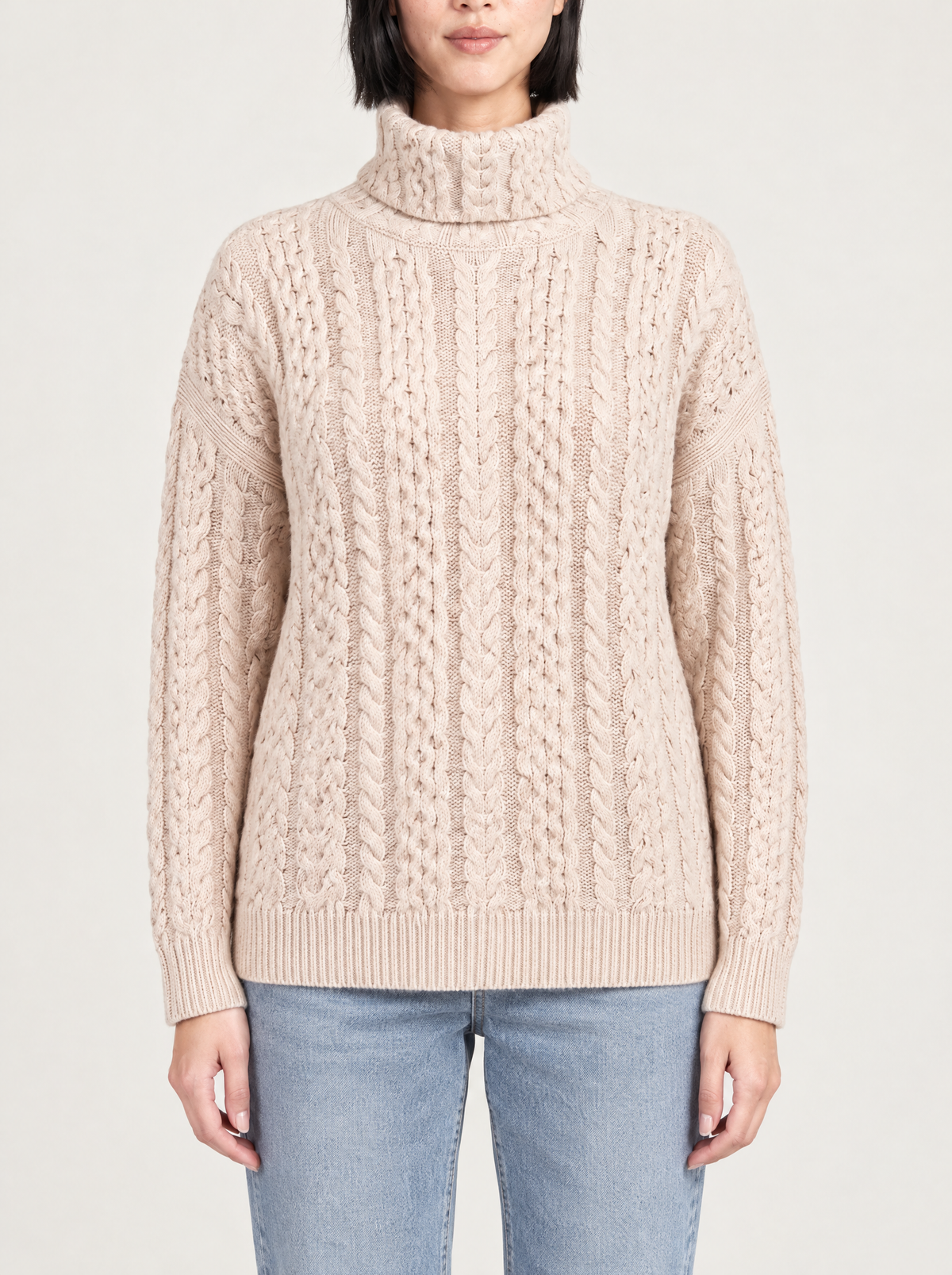 Norma | Women's Cable Knit Turtleneck Jumper, enlarged view