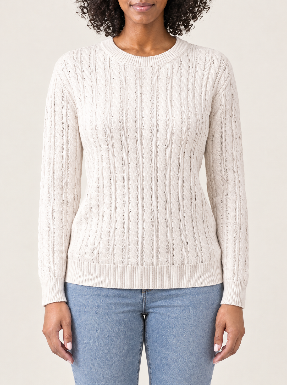 Irene | Women's Relaxed Cable Knit Jumper, enlarged view