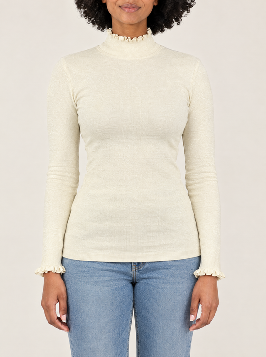 Greta | Women's Ruffle Trim Glitter Knit Top