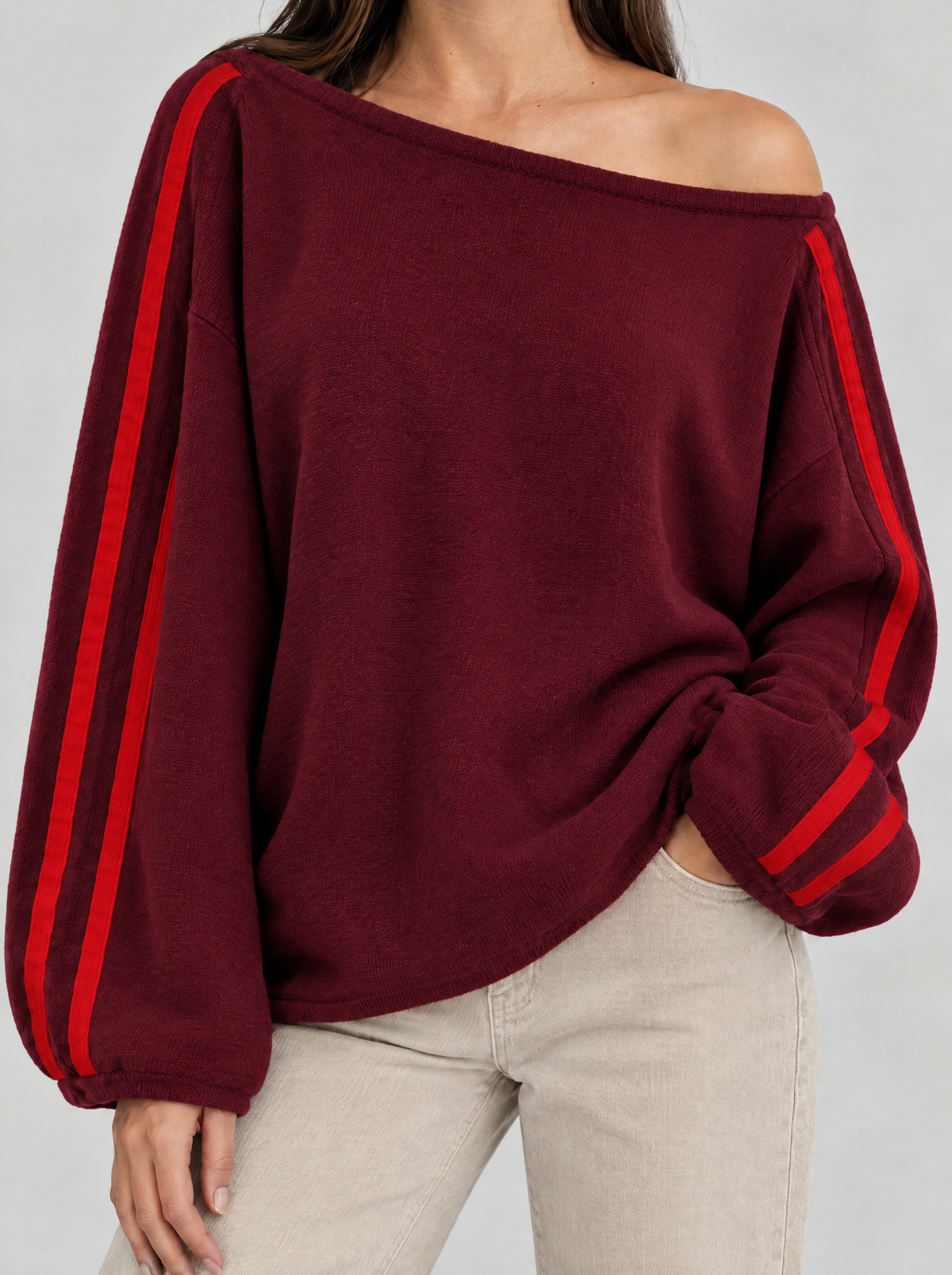 Ottavia | Women's Oversized Off-Shoulder Jumper with Striped Sleeves