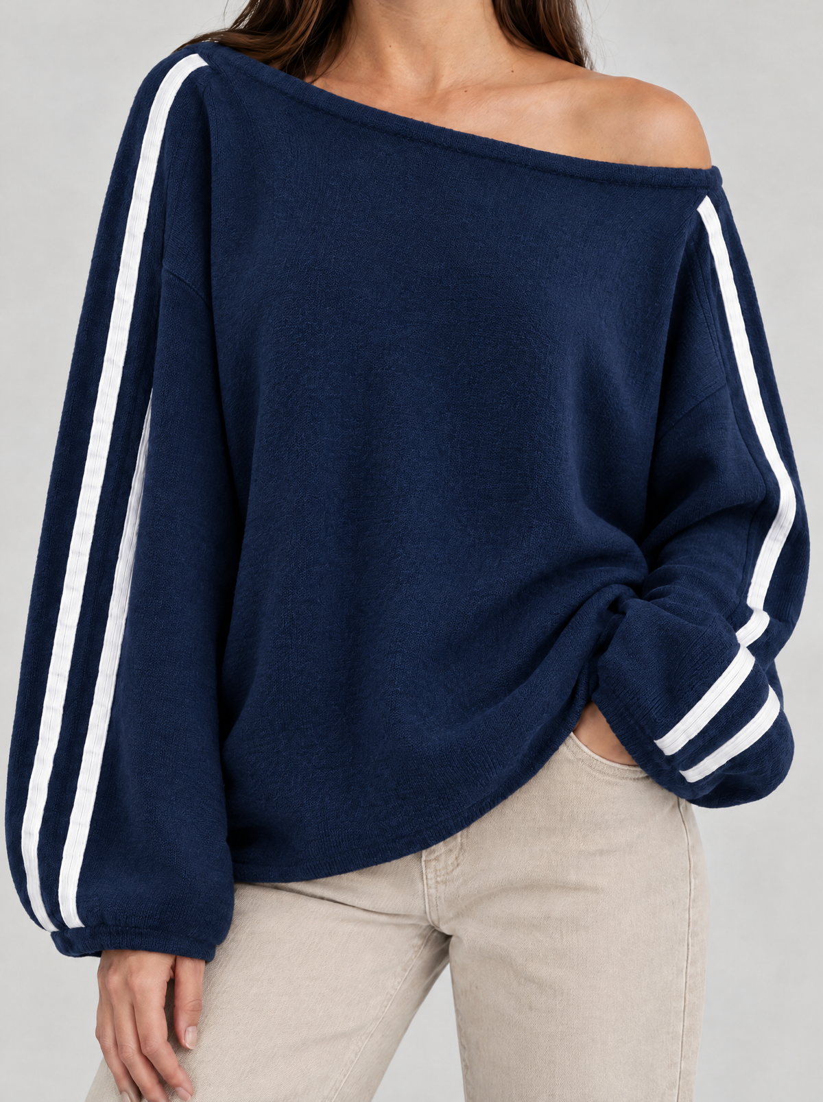 Ottavia | Women's Oversized Off-Shoulder Jumper with Striped Sleeves