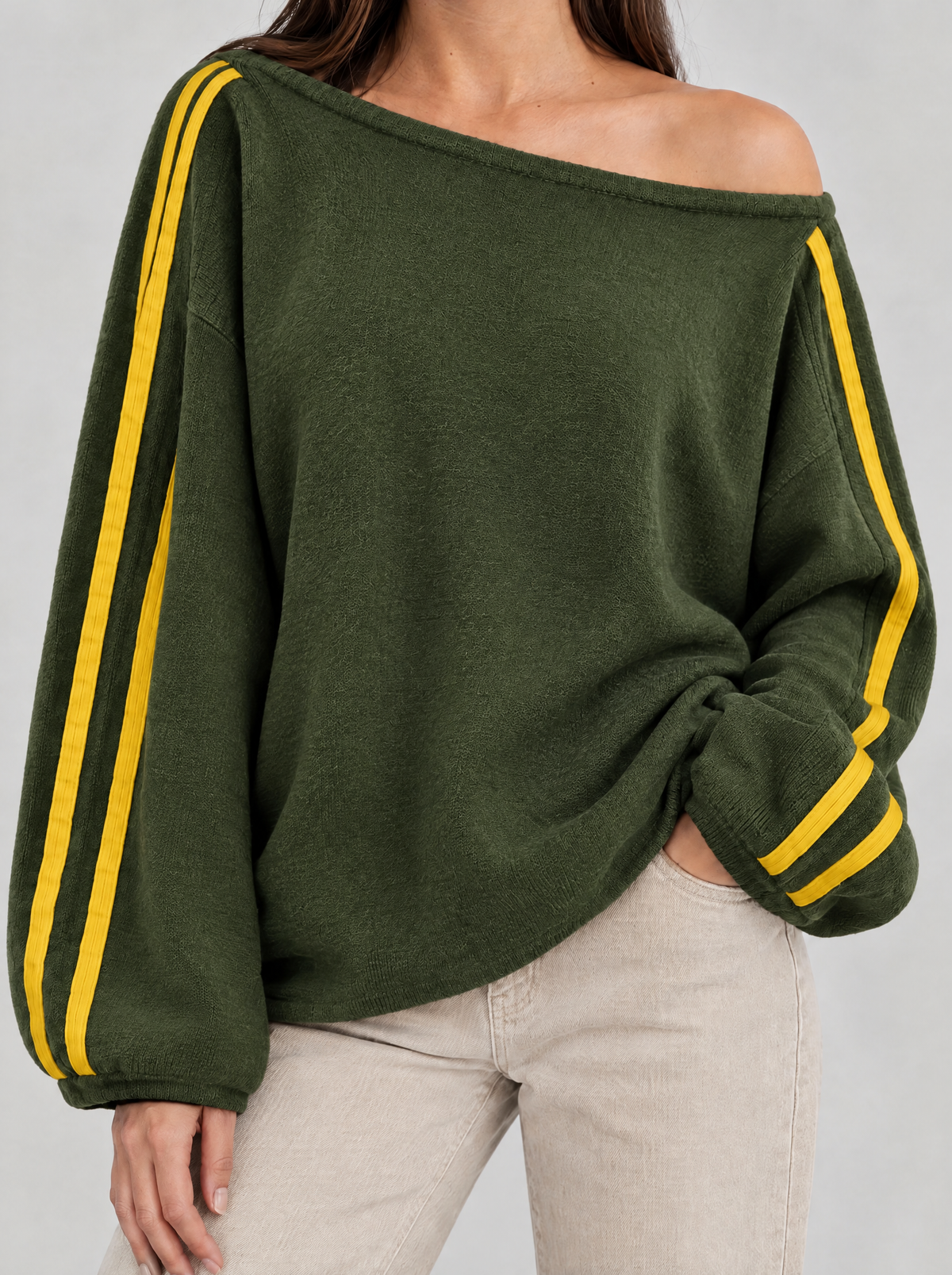 Ottavia | Women's Oversized Off-Shoulder Jumper with Striped Sleeves