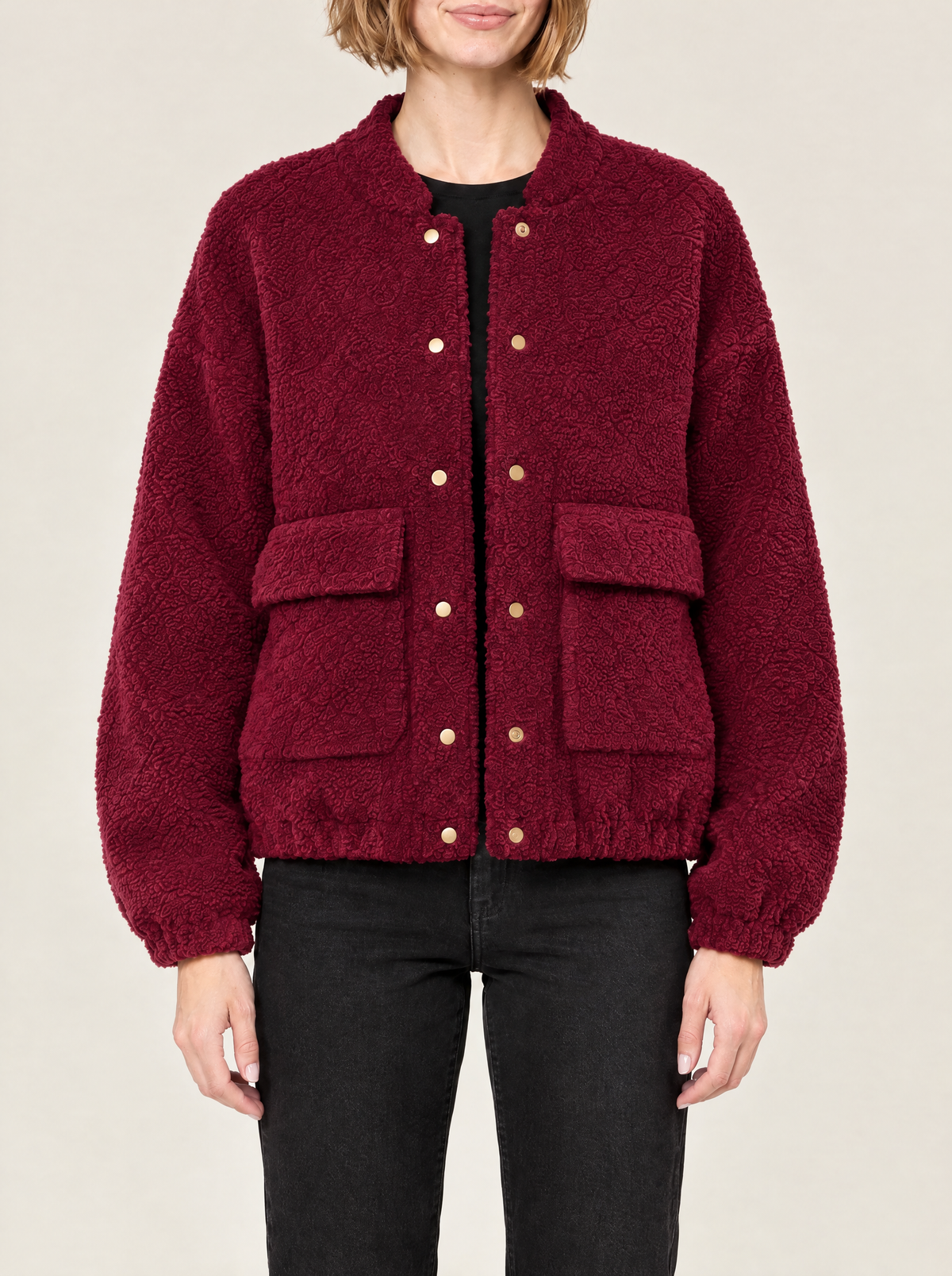 Tiziana | Women's Teddy Bomber Jacket with Button Fastening