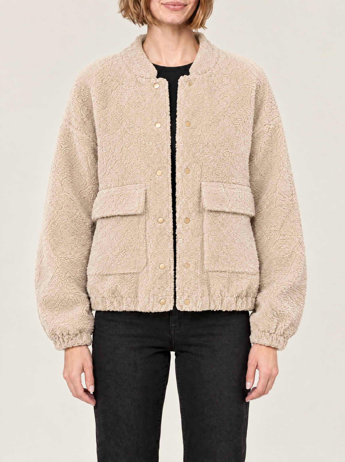 Tiziana | Women's Teddy Bomber Jacket with Button Fastening