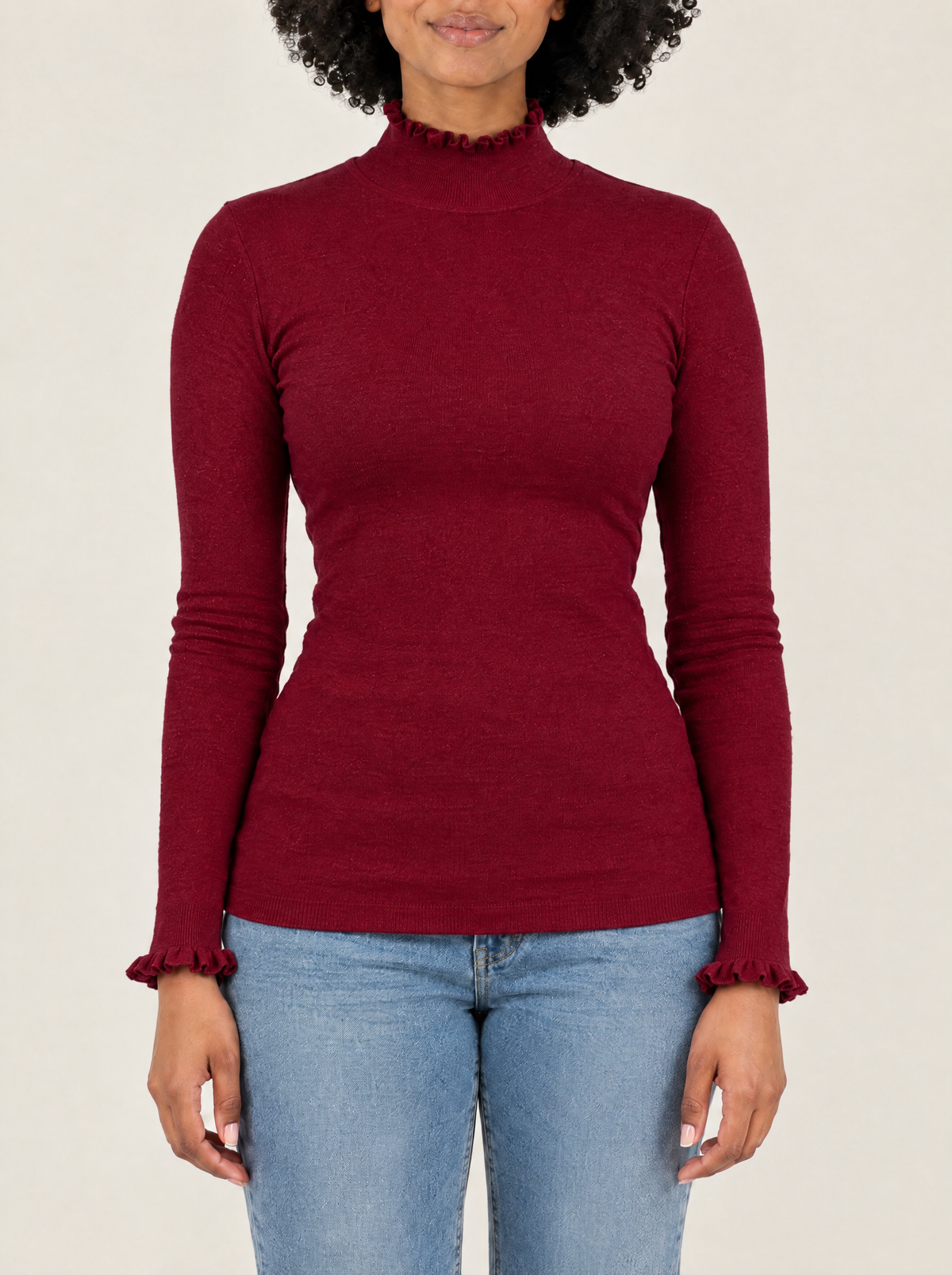 Greta | Women's Ruffle Trim Glitter Knit Top
