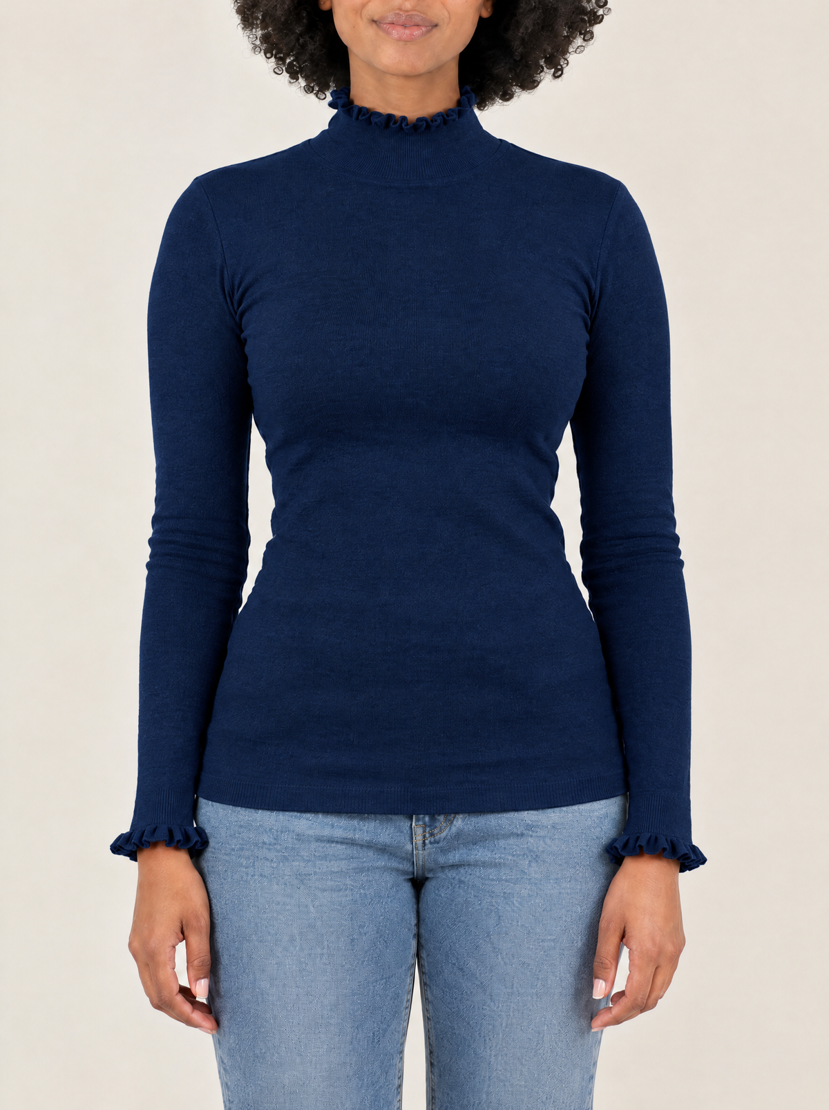 Greta | Women's Ruffle Trim Glitter Knit Top