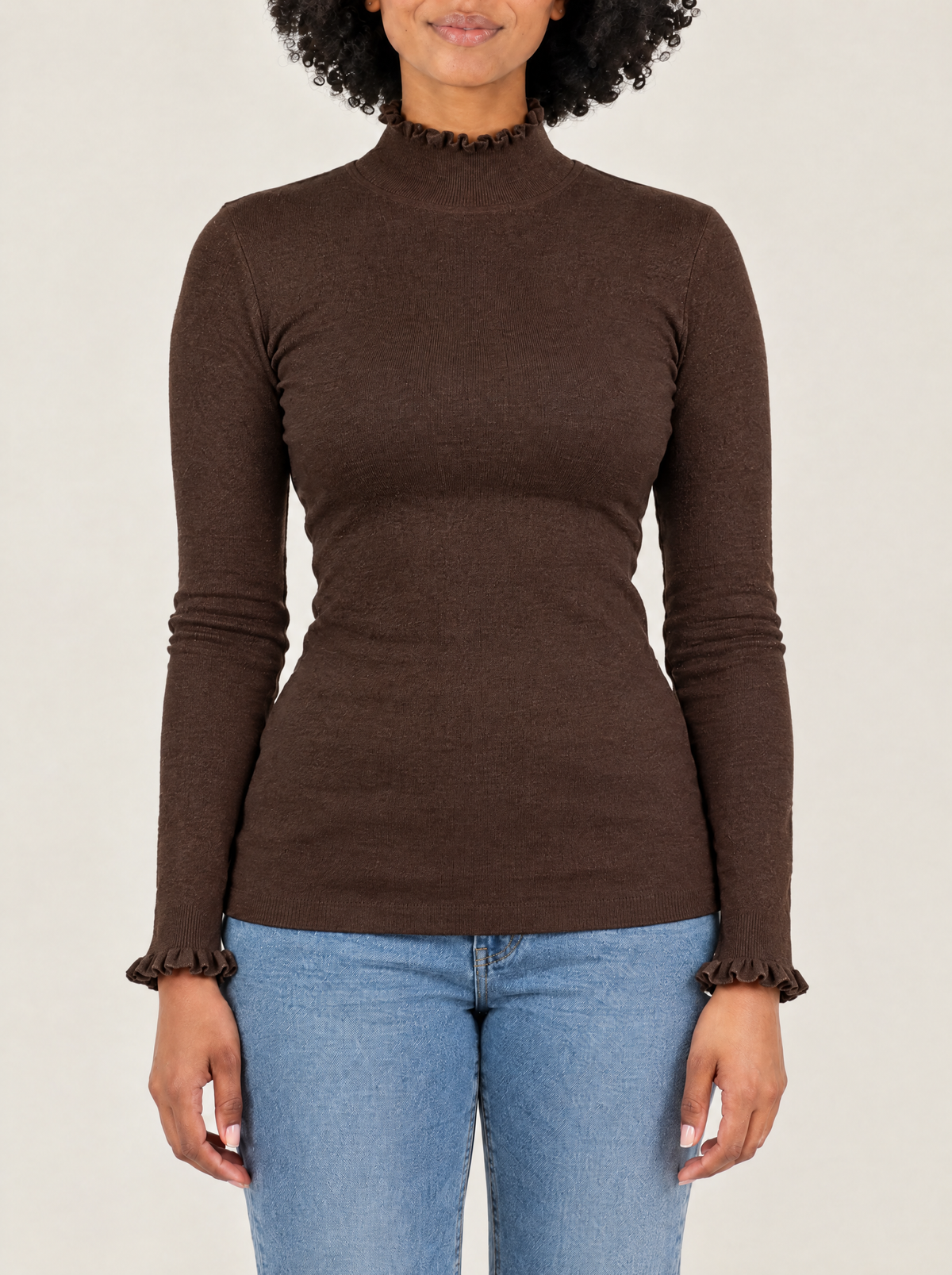 Greta | Women's Ruffle Trim Glitter Knit Top