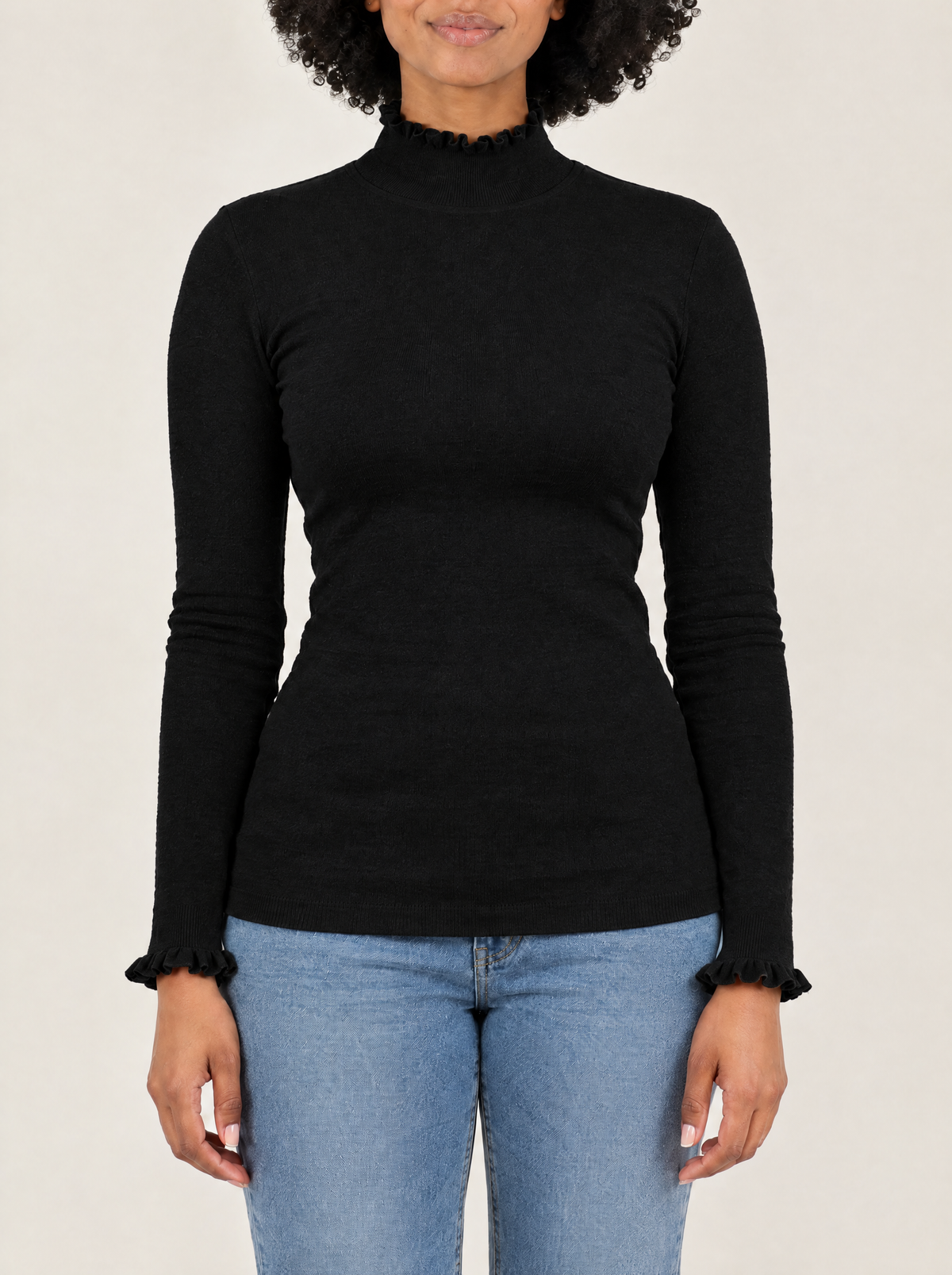 Greta | Women's Ruffle Trim Glitter Knit Top