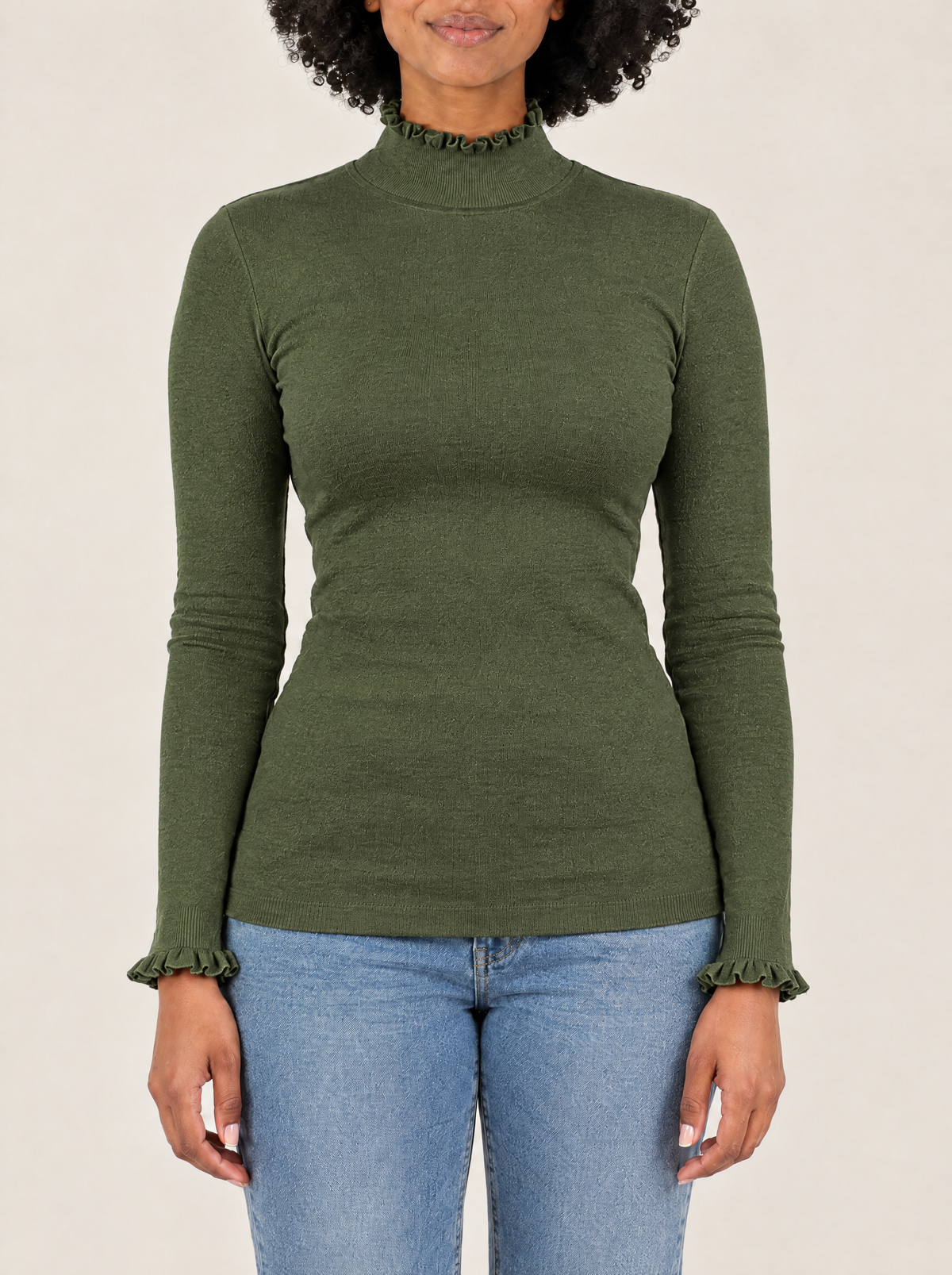 Greta | Women's Ruffle Trim Glitter Knit Top
