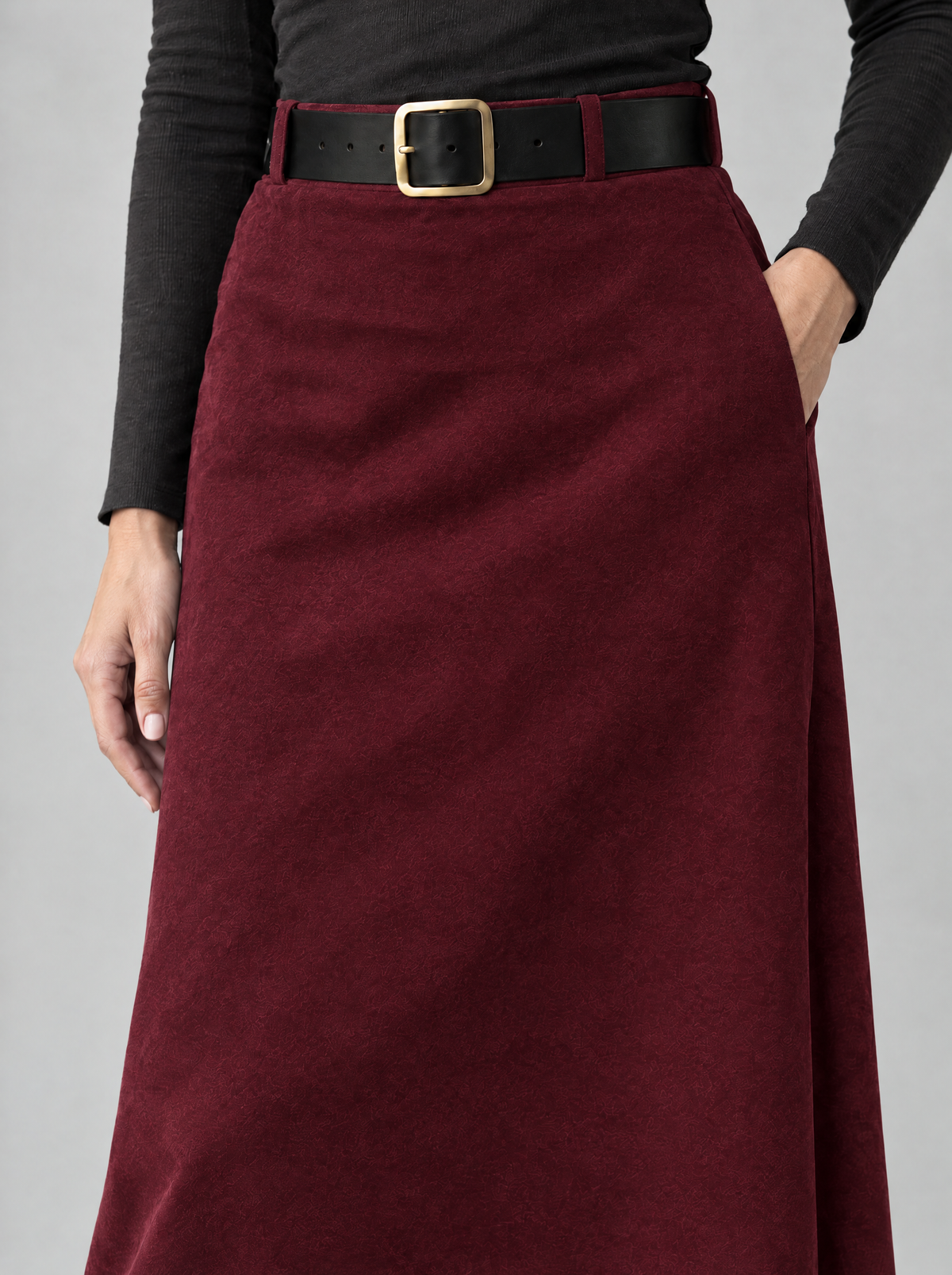 Margherita | Women's Faux Suede Maxi Skirt with Belt