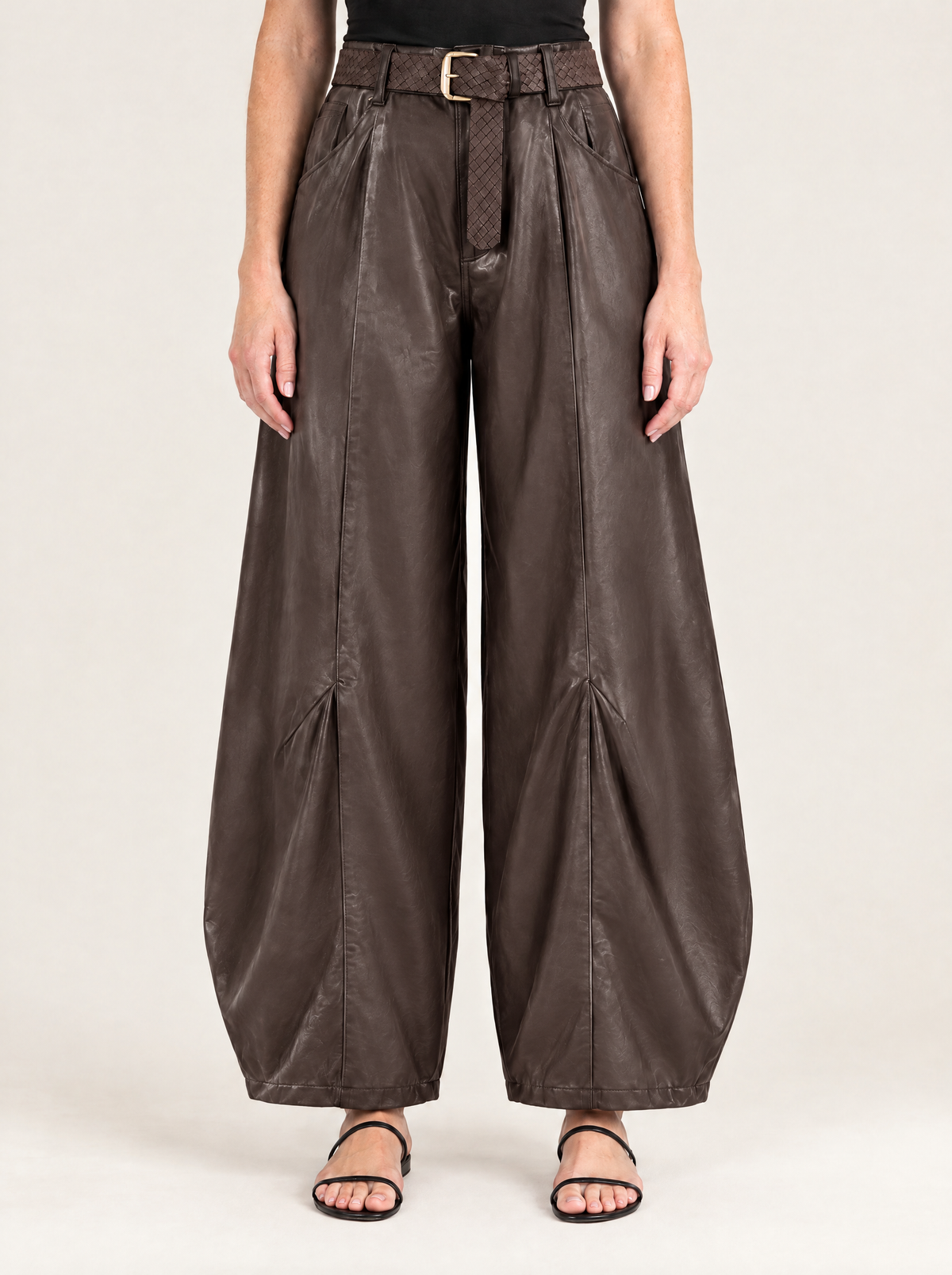 Vittoria | Women's Faux Leather Balloon Trousers with Belt