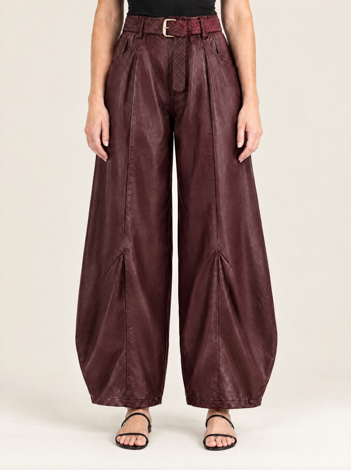 Vittoria | Women's Faux Leather Balloon Trousers with Belt