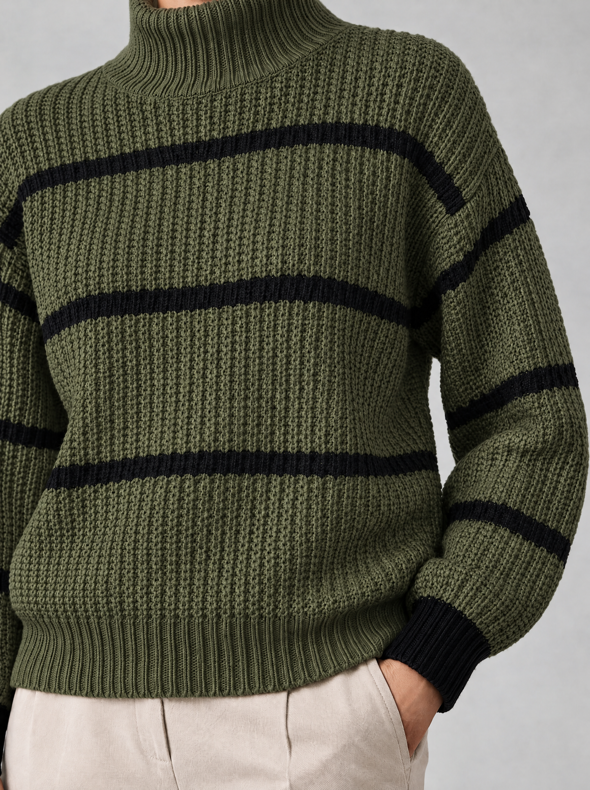 Fiamma | Women's Striped Stand Collar Rib Knit Jumper