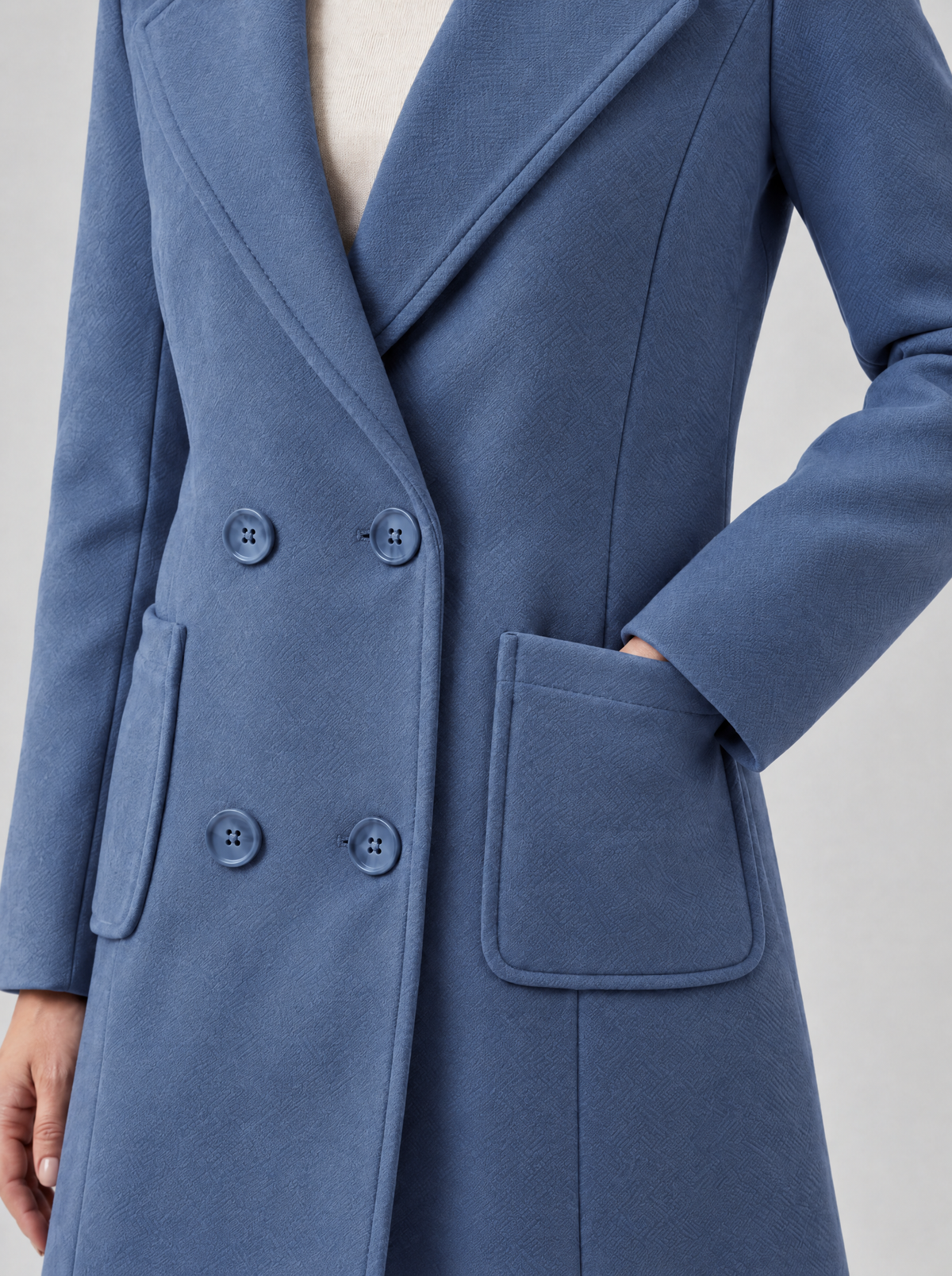 Olivia | Women's Double-Breasted Mid-Length Wool-Blend Look Coat, enlarged view
