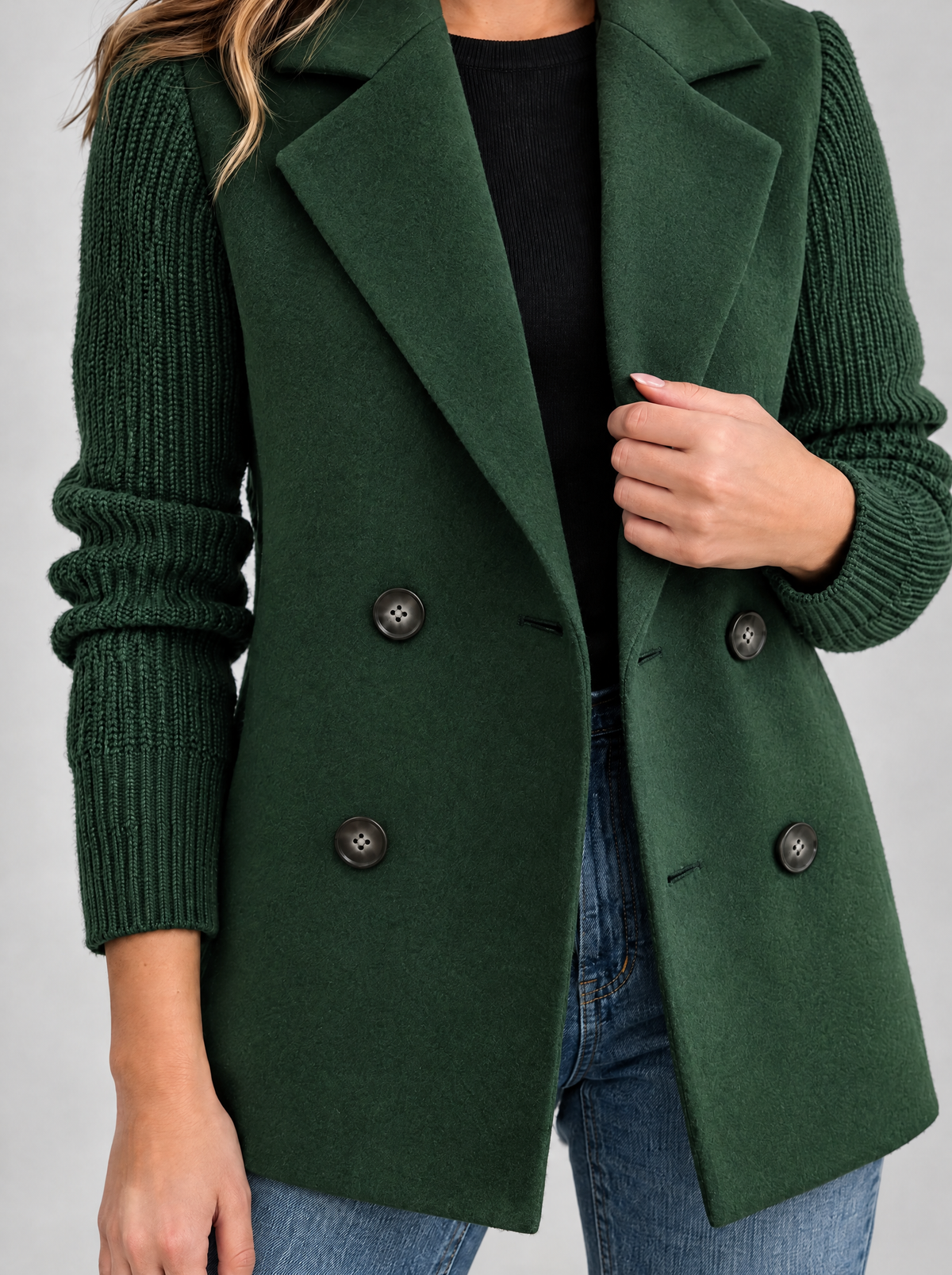 Bruna | Women's Blazer with Knitted Sleeves, enlarged view