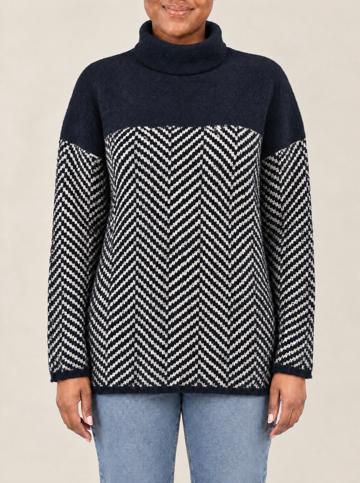 Sabrina | Women's Herringbone Cotton Roll Neck Jumper