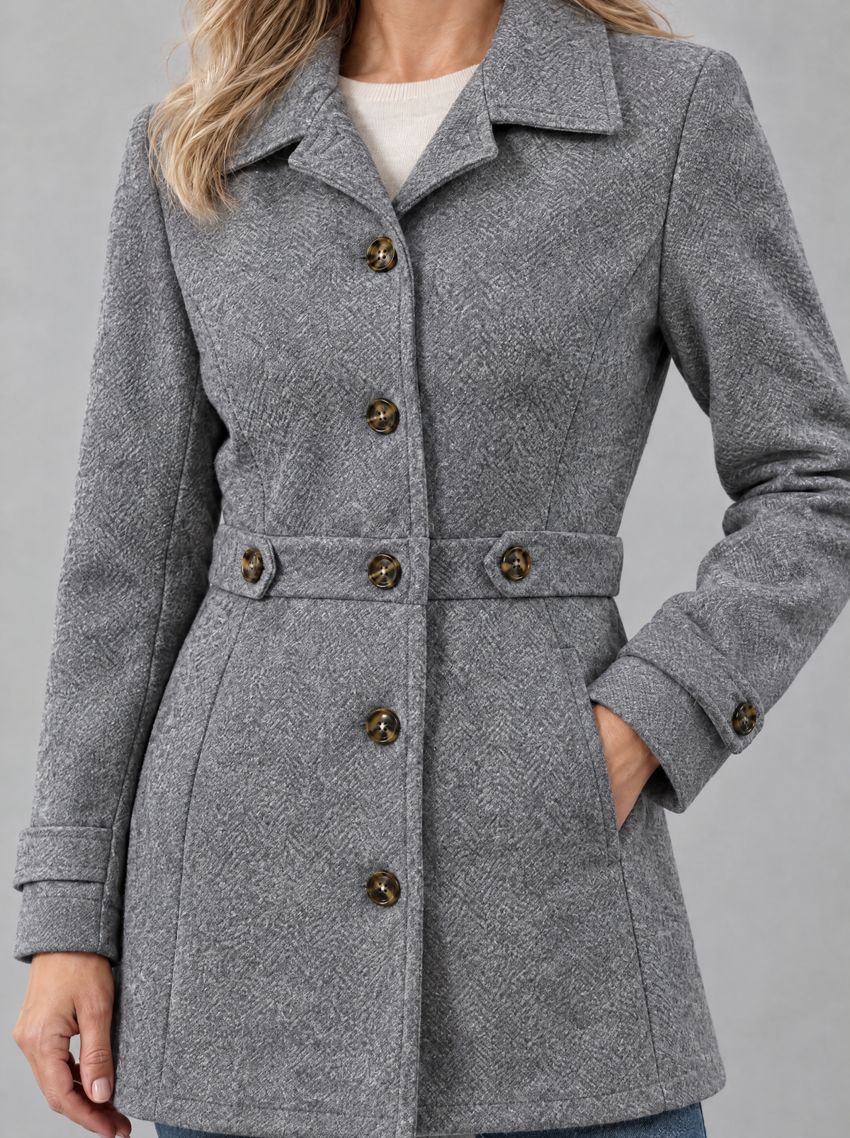 Paola | Women's Tailored Wool-Blend Look Coat with Button Front