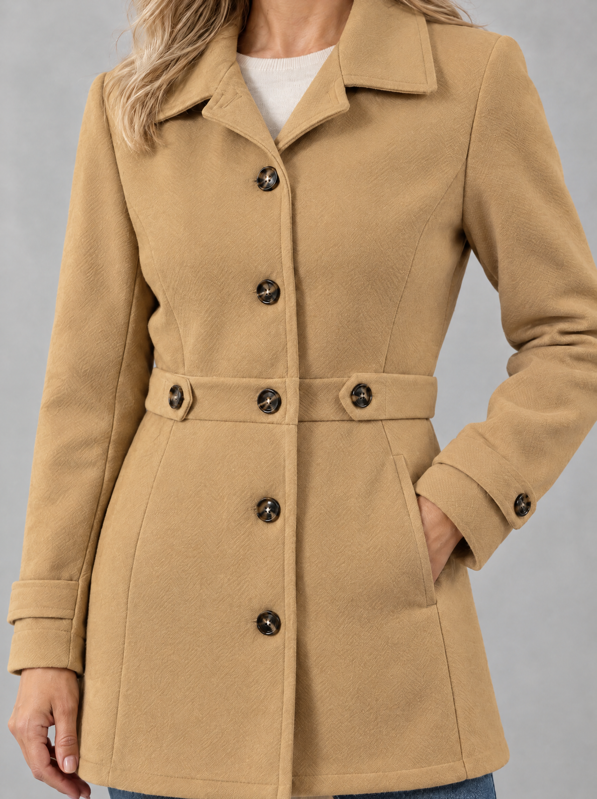 Paola | Women's Tailored Wool-Blend Look Coat with Button Front