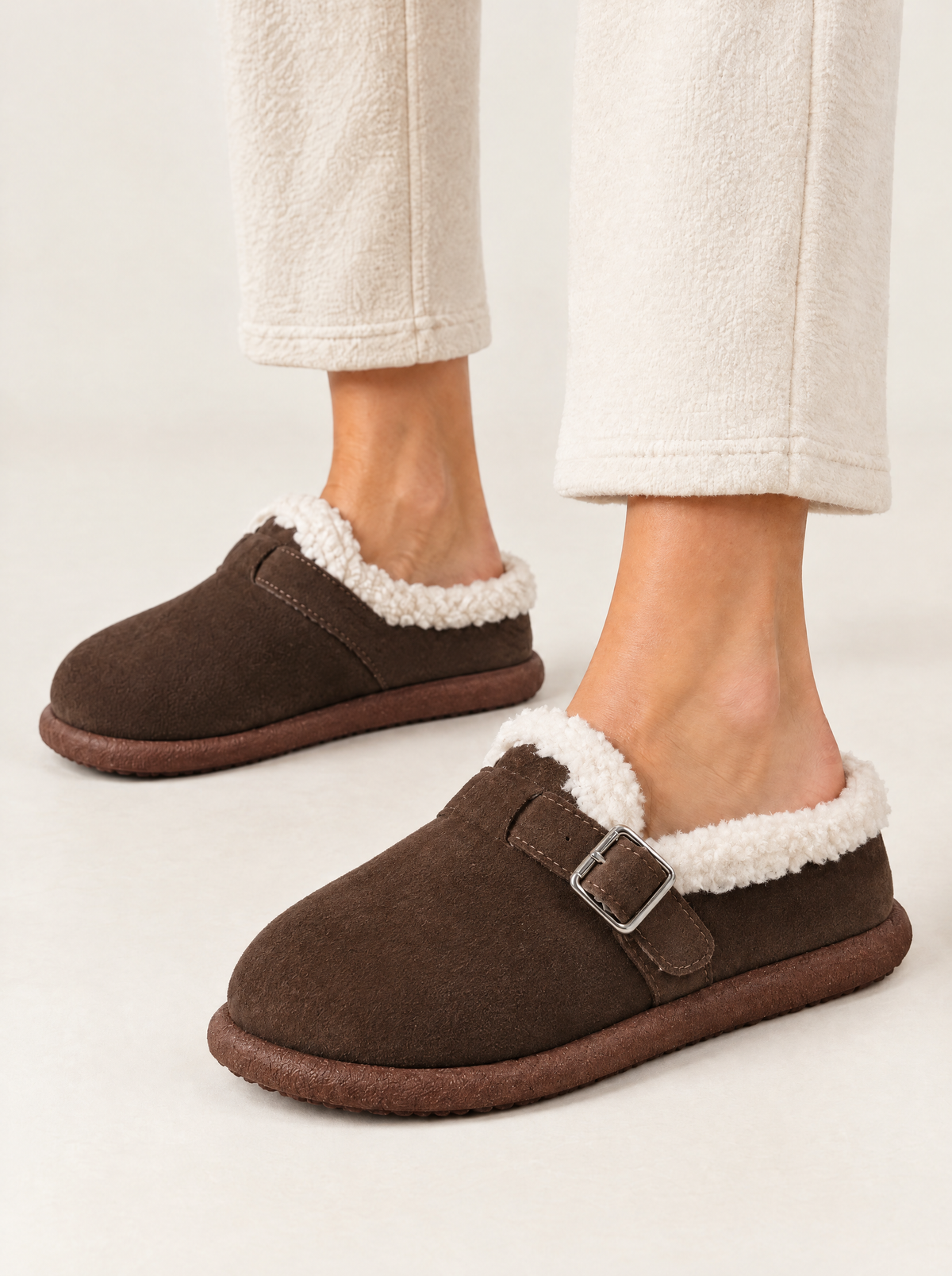 Marta | Women's Fleece-Lined Faux Suede Clog Slippers with Buckle