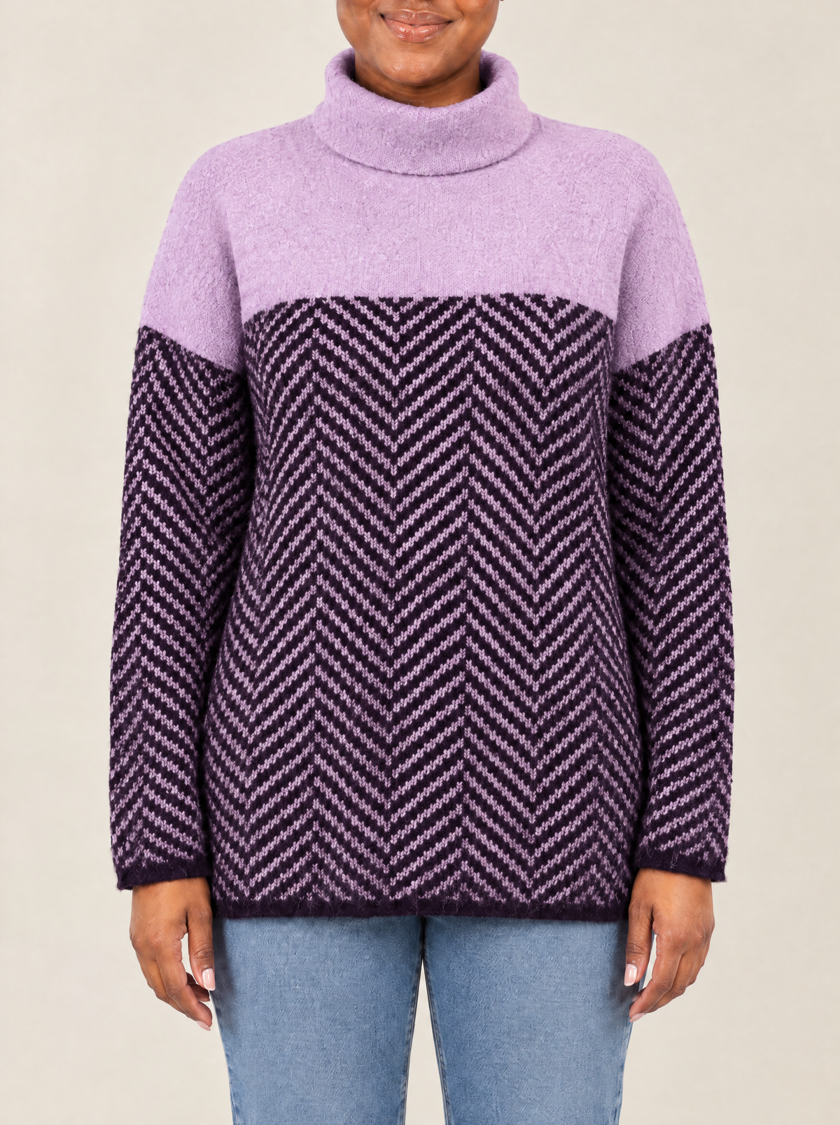 Sabrina | Women's Herringbone Cotton Roll Neck Jumper