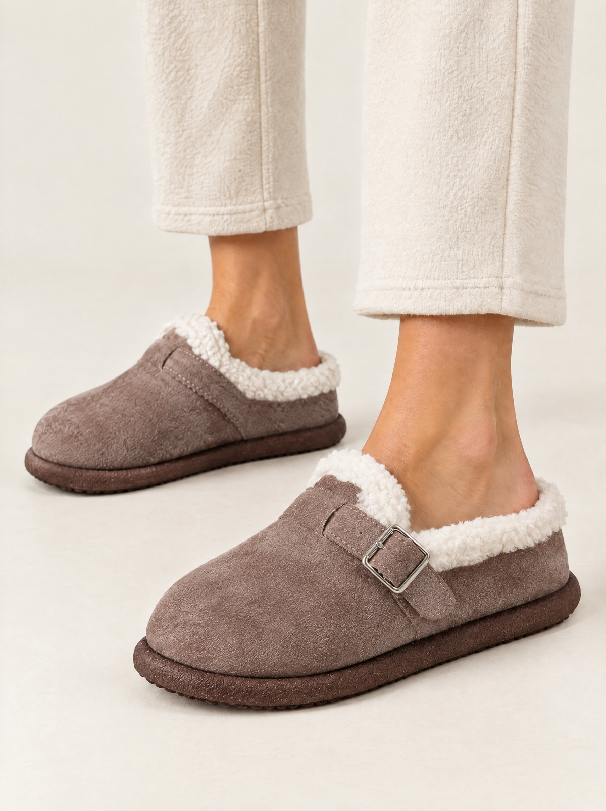 Marta | Women's Fleece-Lined Faux Suede Clog Slippers with Buckle