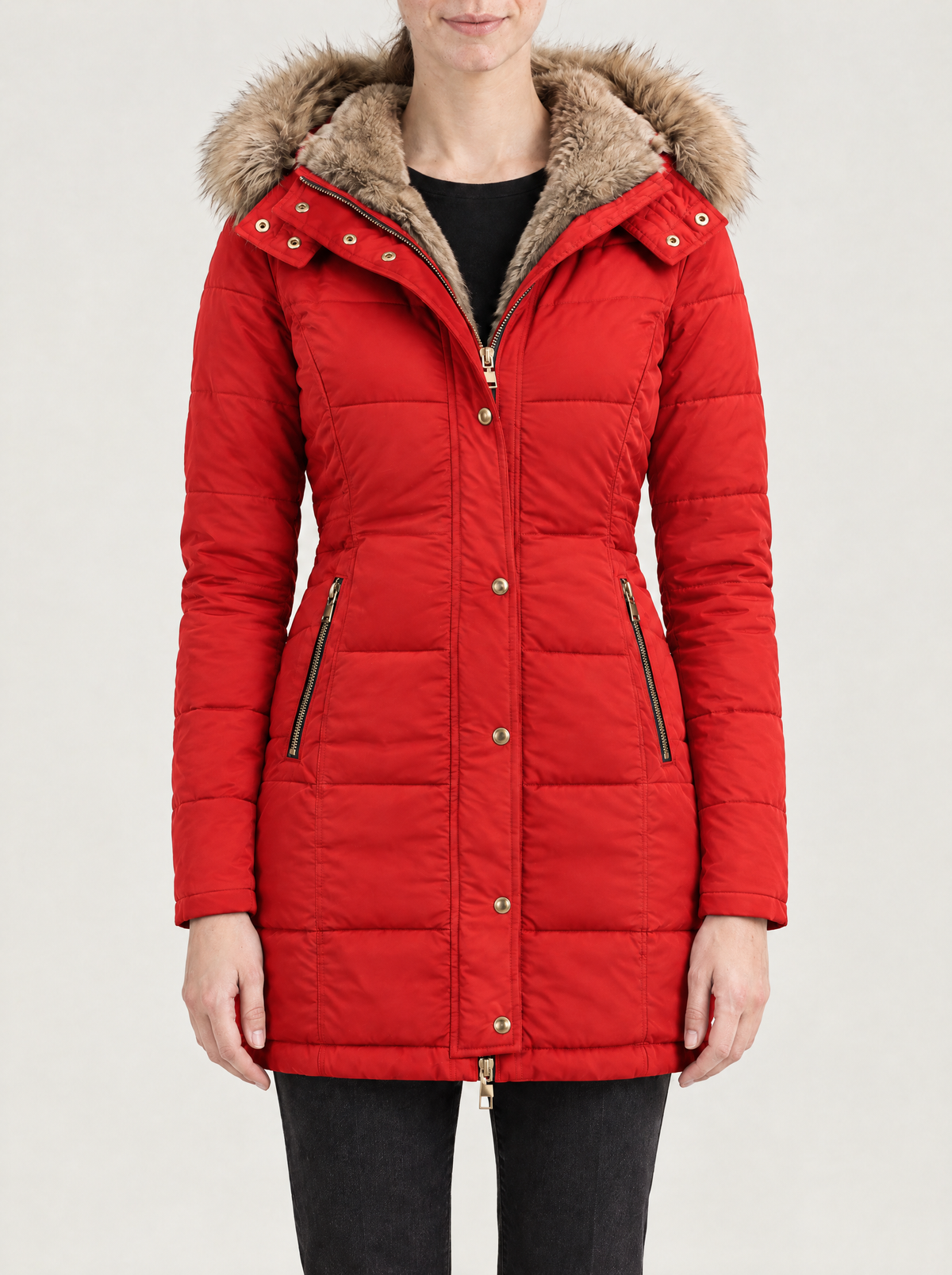 Adriana | Women's Padded Hooded Winter Coat with Faux Fur Trim
