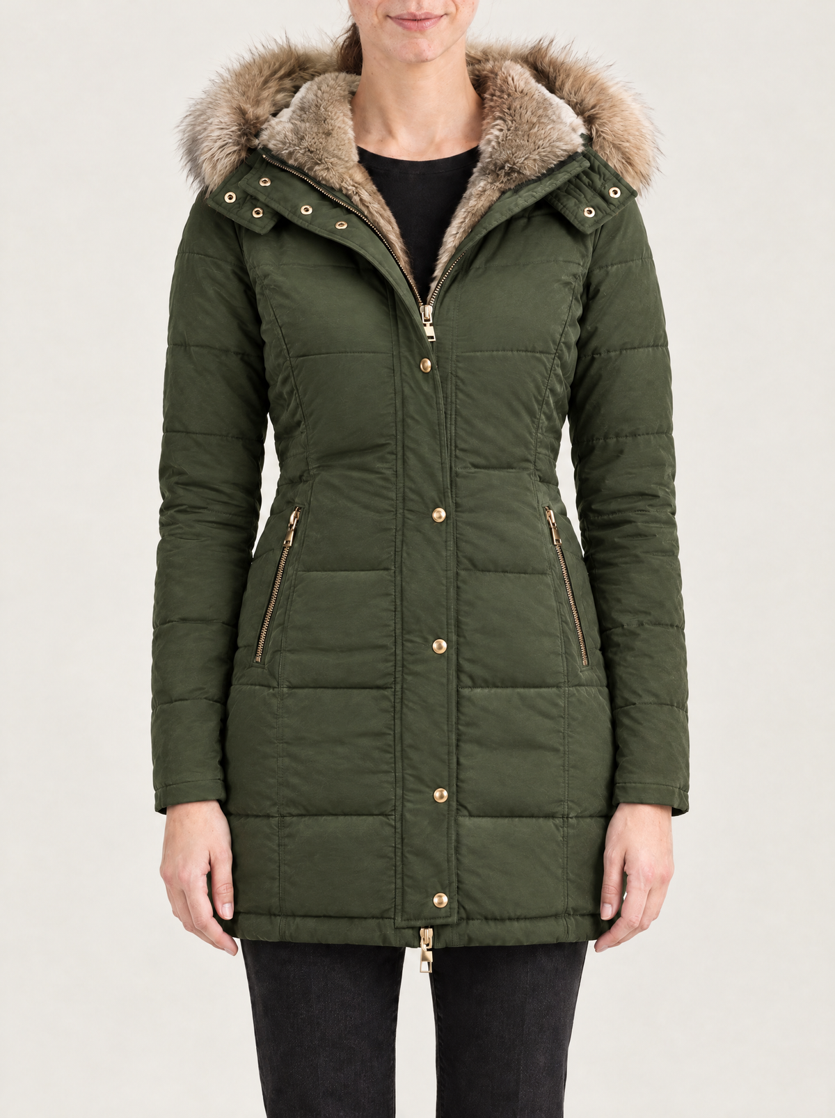 Adriana | Women's Padded Hooded Winter Coat with Faux Fur Trim