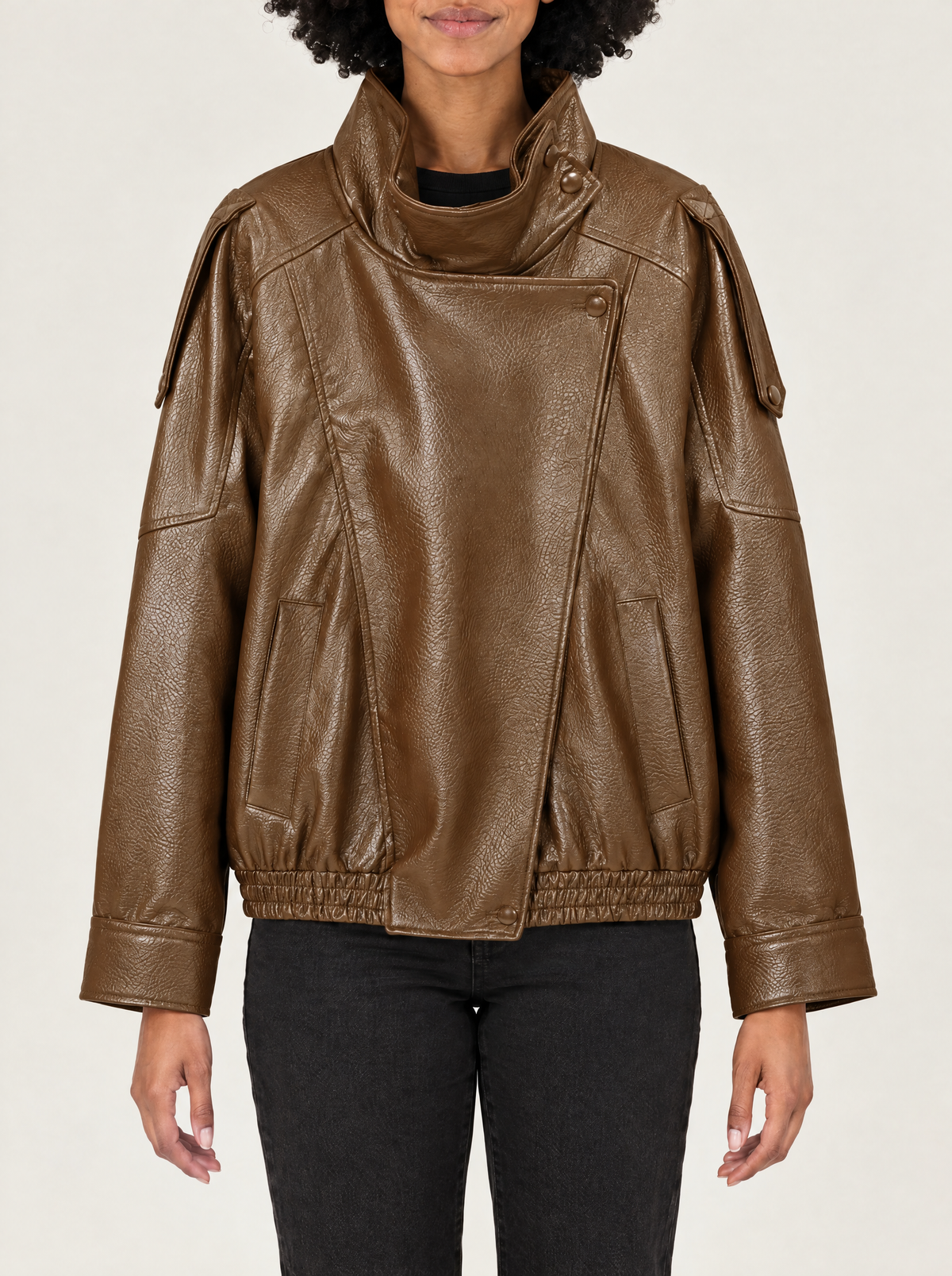 Miranda | Women's Faux Leather Biker Jacket with High Collar