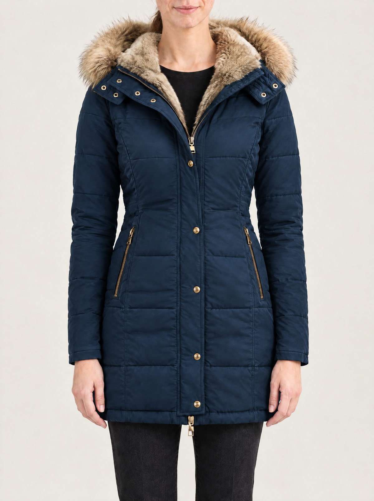Adriana | Women's Padded Hooded Winter Coat with Faux Fur Trim