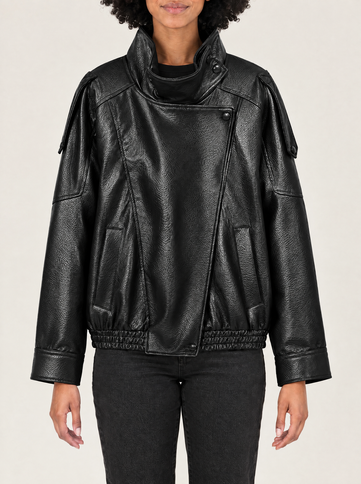 Miranda | Women's Faux Leather Biker Jacket with High Collar