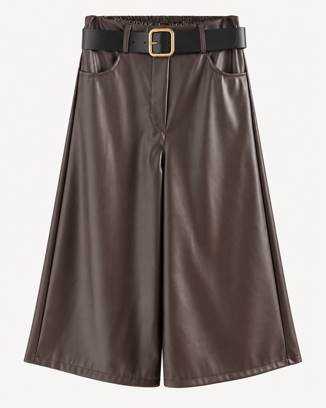 Women's Faux Leather Capri Trousers with Belt