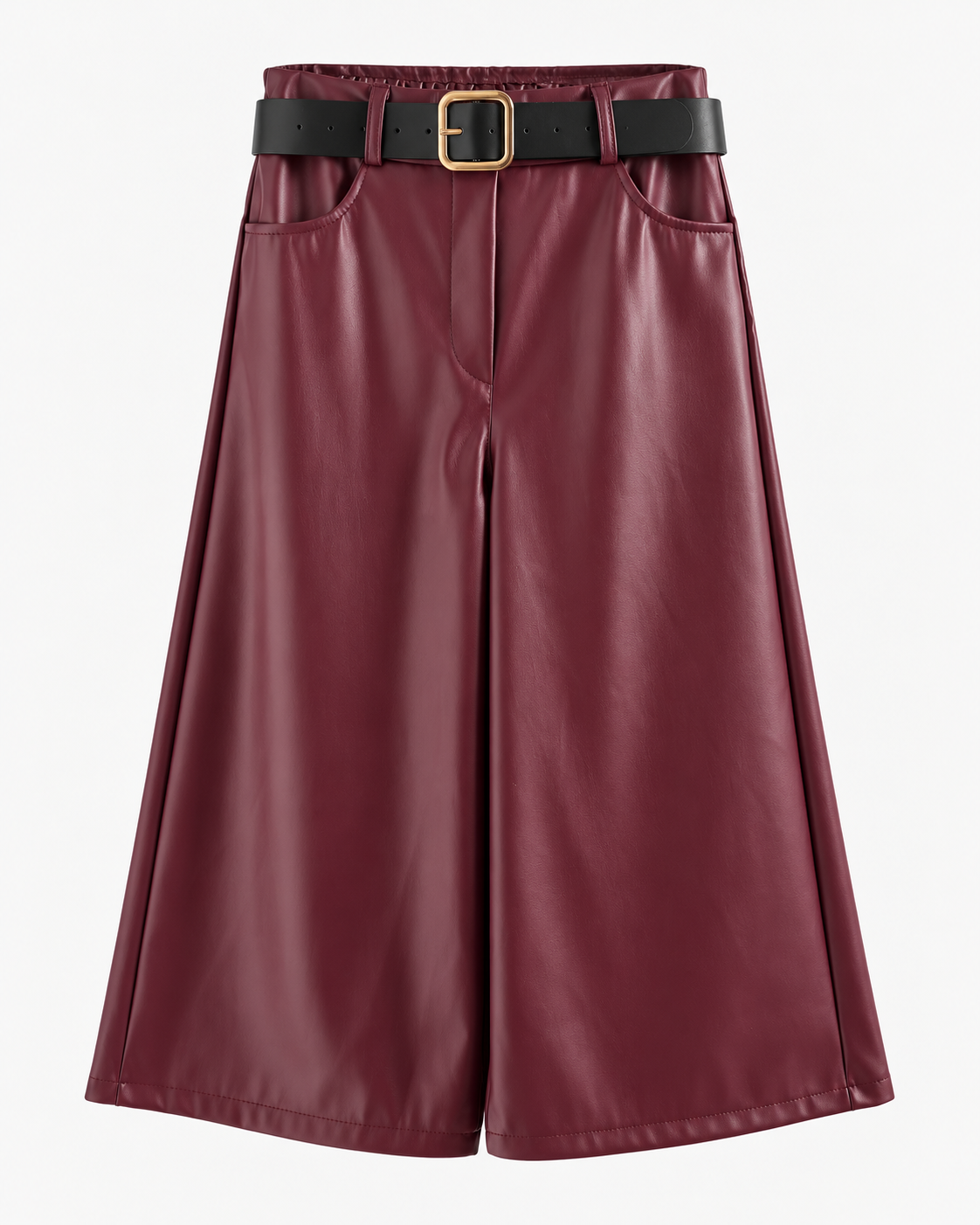 Women's Faux Leather Capri Trousers with Belt