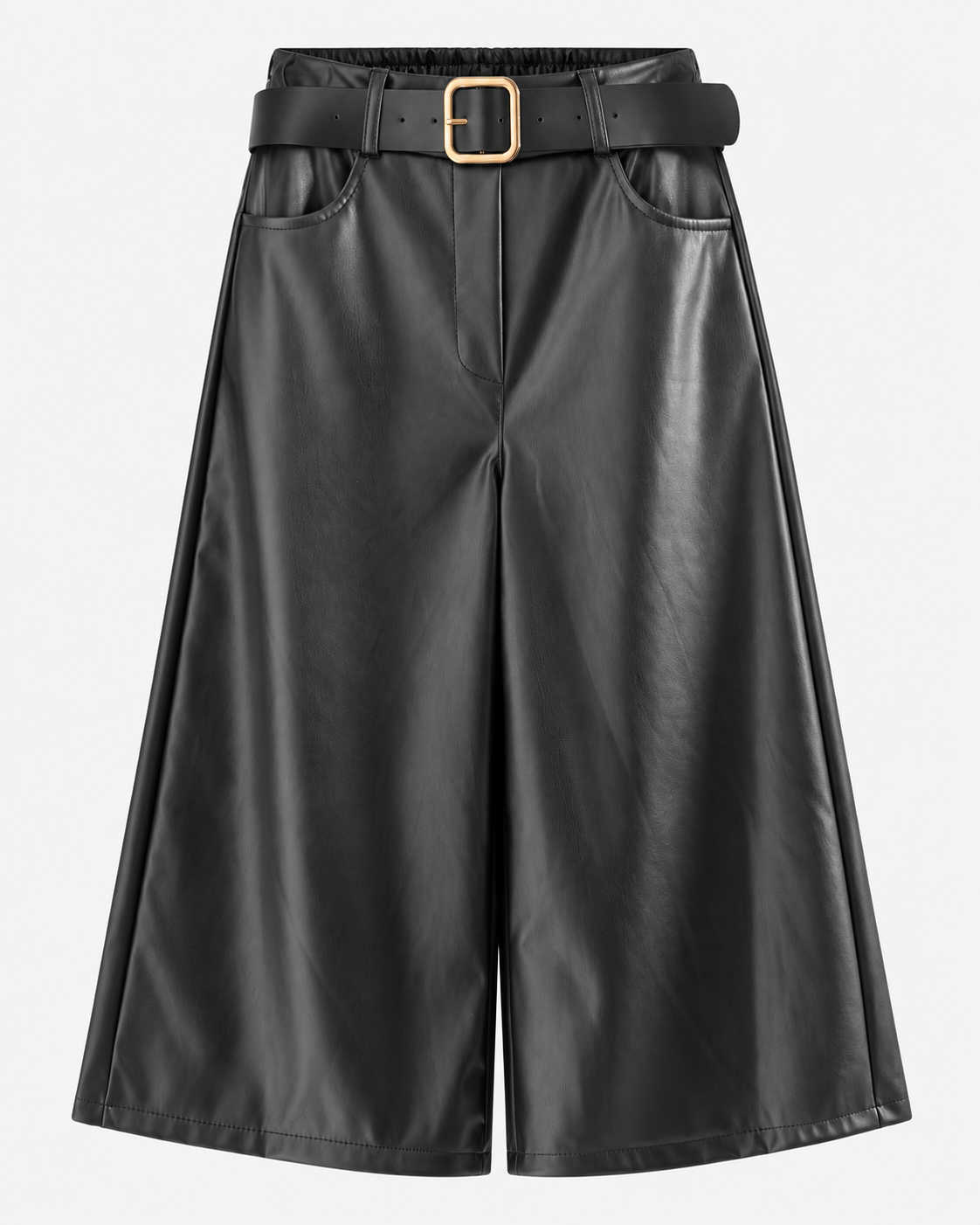 Women's Faux Leather Capri Trousers with Belt