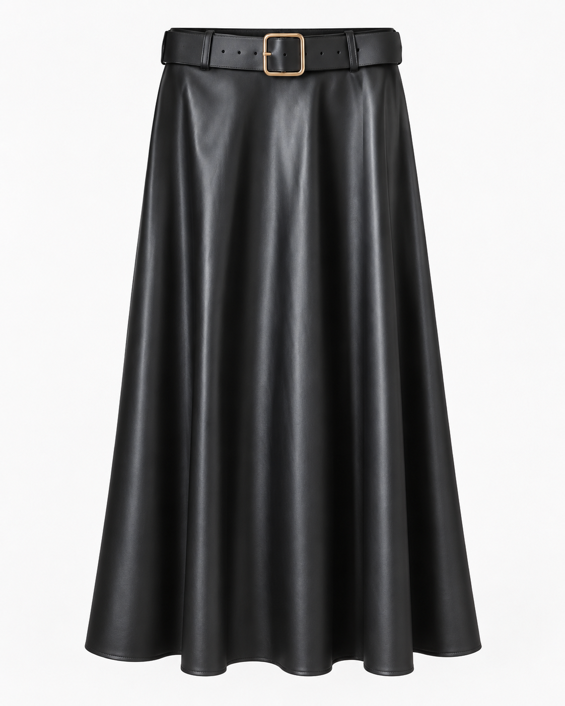 Women's Faux Leather Midi Skirt with Belt