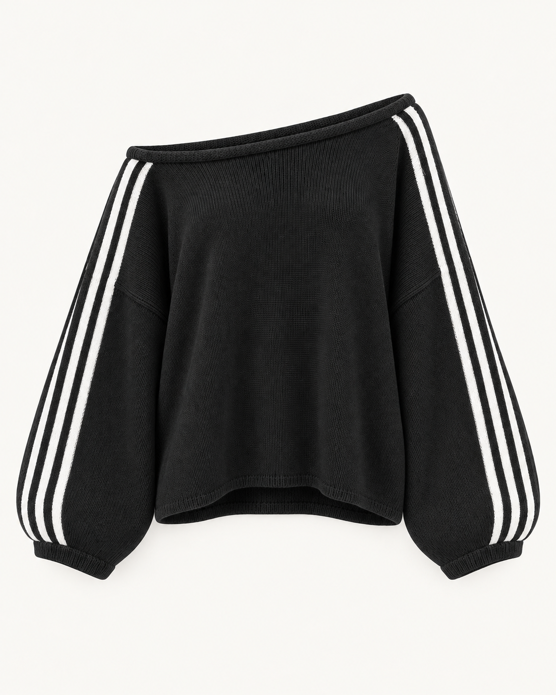 Women's Oversized Off-Shoulder Jumper with Striped Sleeves