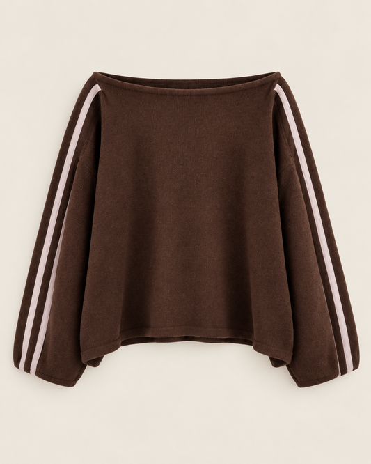 Women's Oversized Off-Shoulder Jumper with Striped Sleeves